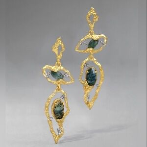 ALEXIS BITTAR •  Brut grey,  Green Agate Gemstone 
Long Earrings